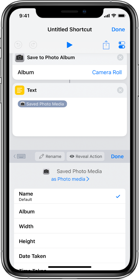添加到捷径中的变量记号。