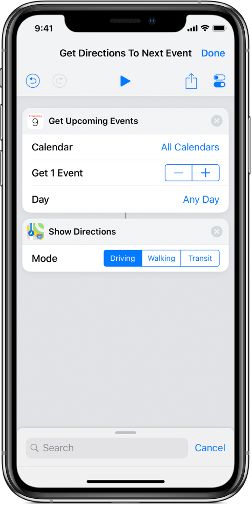显示基于内容检测的操作的捷径示例。