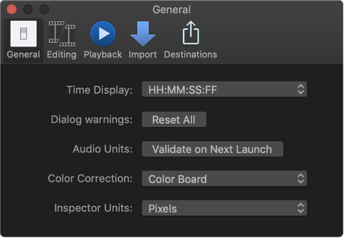 Bereich „Allgemein“ im Fenster „Einstellungen“