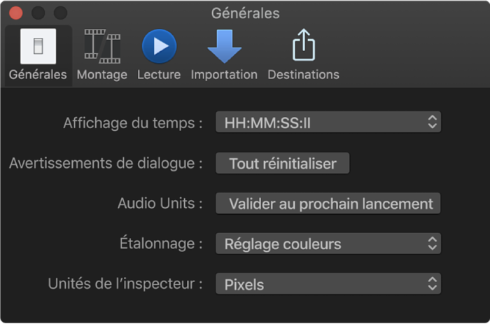Fenêtre Générales de la fenêtre Préférences