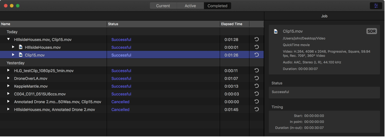 Vista Completado en la que se muestra el panel Inspector