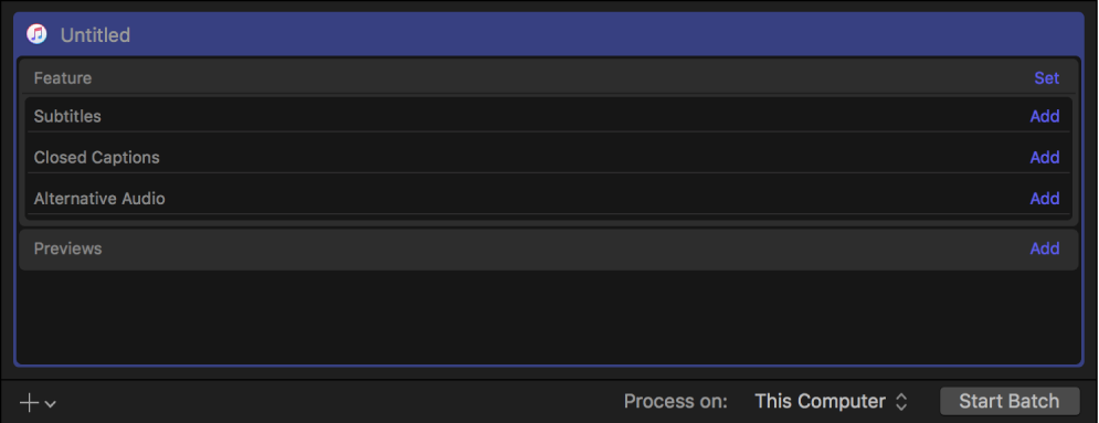 iTunes Storeパッケージ・ジョブが表示されているバッチ領域。