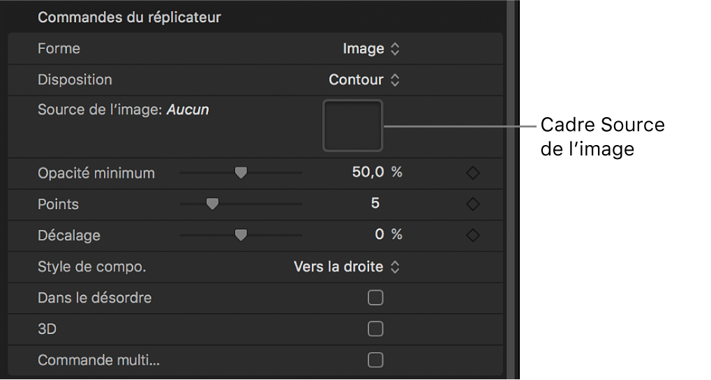 Inspecteur du réplicateur affichant le cadre « Source de l’image »