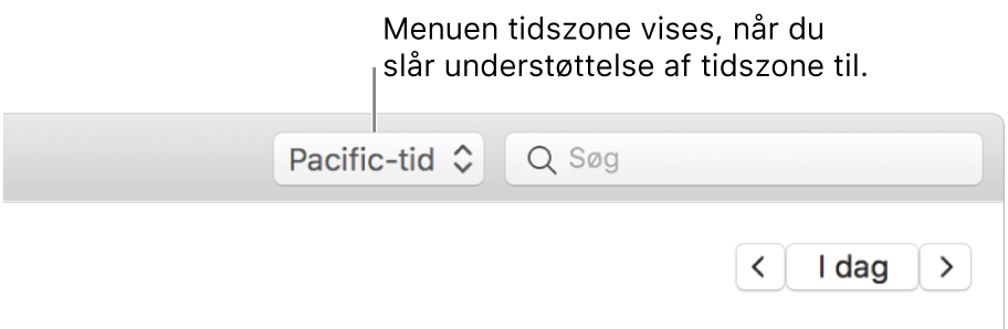 Tidszonemenuen vises til venstre for søgefeltet, når du slår understøttelse af tidszoner til