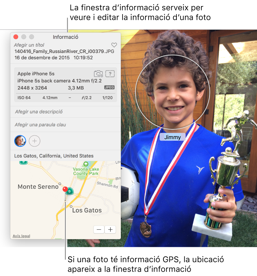 La finestra Informació d’una foto.