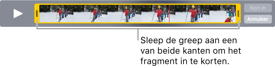 Gele grepen voor het inkorten van een videofragment.