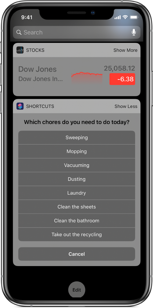 Lista mostrada na vista Hoje.