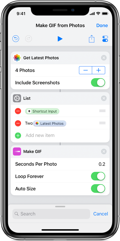 Variabilele dintr‑o acțiune Listă.