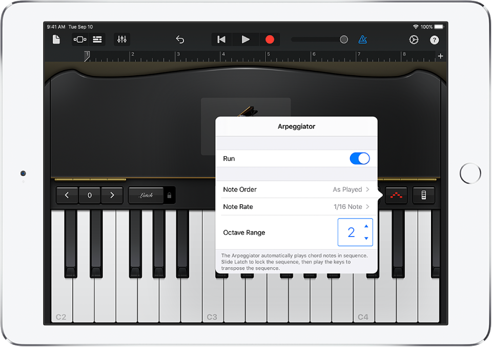 Keyboard Arpeggiator controls