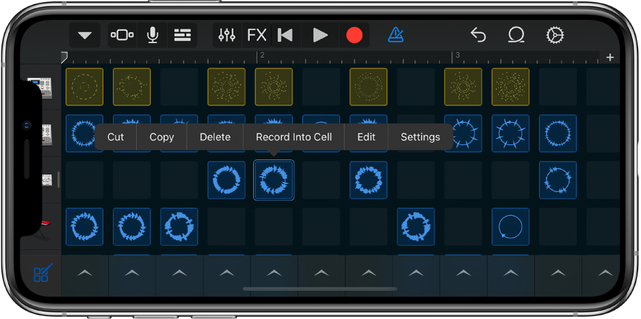 Gambar. Grid Live Loops dengan pengeditan sel dinyalakan.