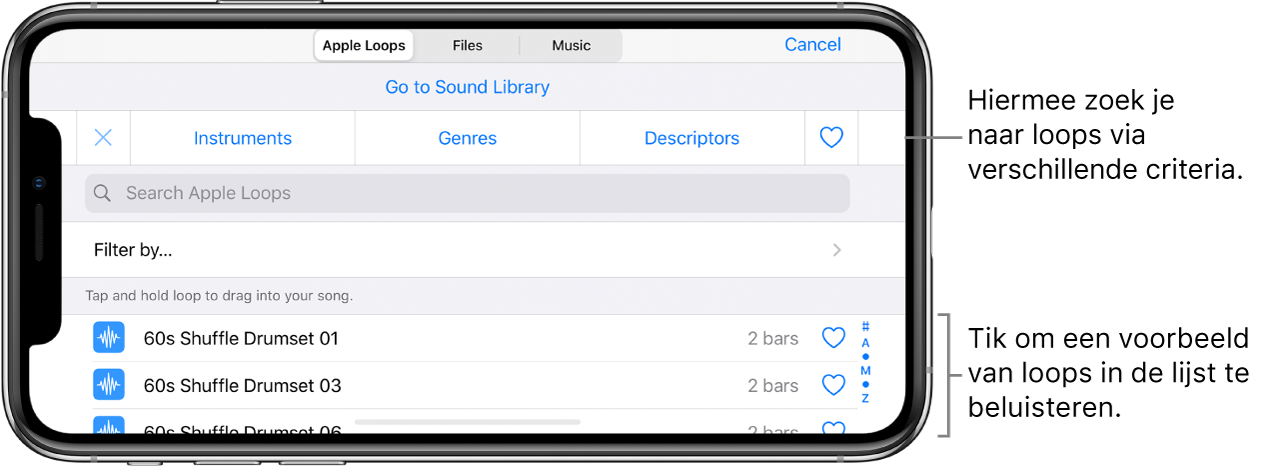 Lijst met zoekresultaten van de loopbrowser
