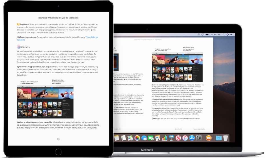 Ένα βιβλίο στην ίδια σελίδα στην εφαρμογή «Βιβλία» σε iPad και σε Mac.