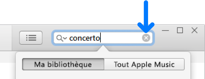 Le champ de recherche avec du texte saisi ; le bouton Supprimer se trouve sur le côté droit du champ.