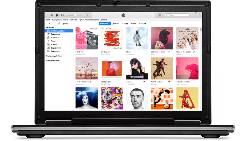 Вікно iTunes з кількома альбомами в бібліотеці
