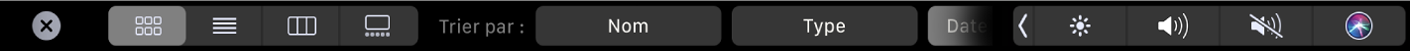 Touch Bar du Finder affichant des options de présentation et de tri.