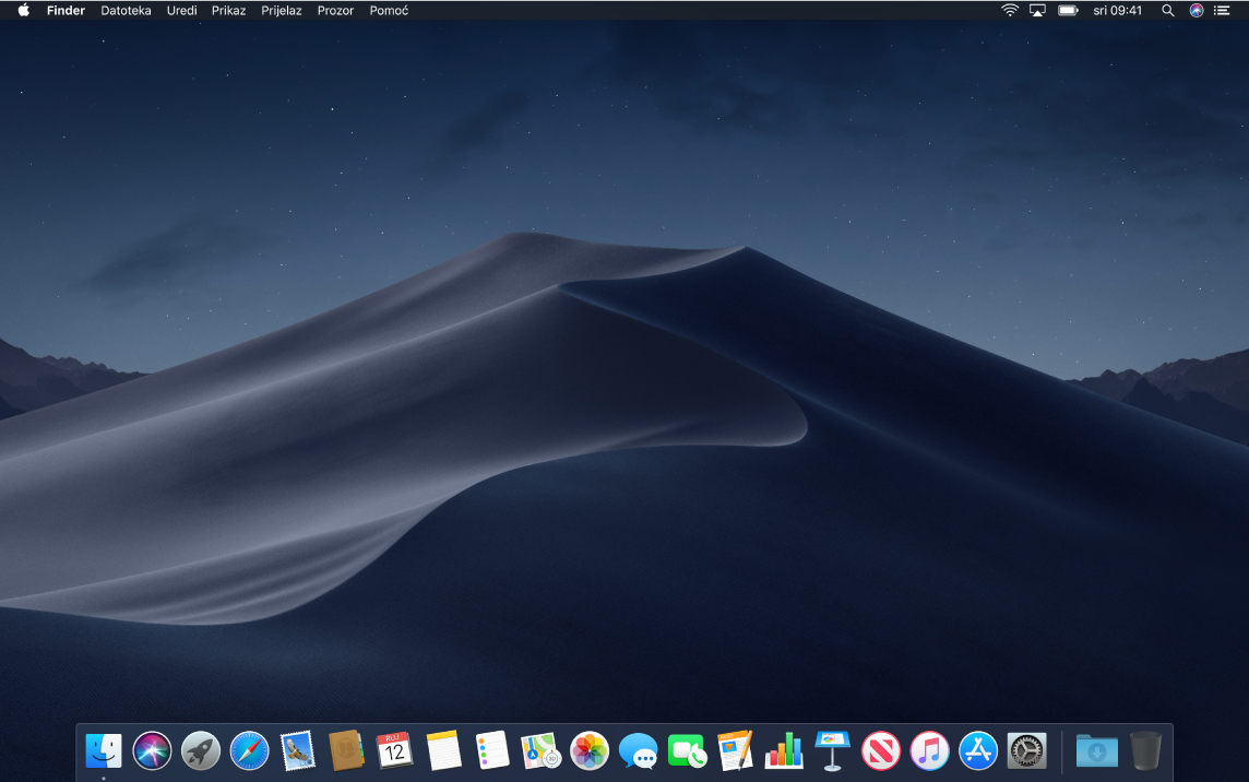 Radna površina u tamnom modu.