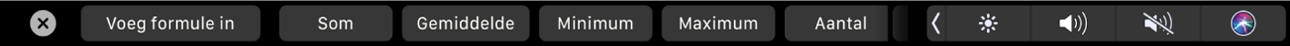 De Touch Bar voor Numbers met de formuleknoppen. Er zijn knoppen voor som, gemiddelde, minimum, maximum en aantal.