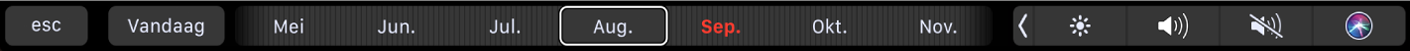 De Touch Bar voor Agenda met de knop 'Vandaag' en een schuifknop voor het selecteren van een maand.