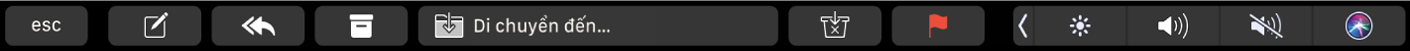 Touch Bar Mail, đang hiển thị các nút soạn, trả lời, tệp, thư rác và gắn cờ