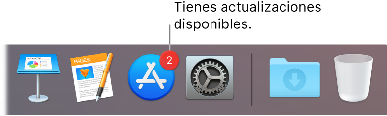 Sección del Dock donde se muestra el icono de App Store con un indicador que señala que hay actualizaciones disponibles.