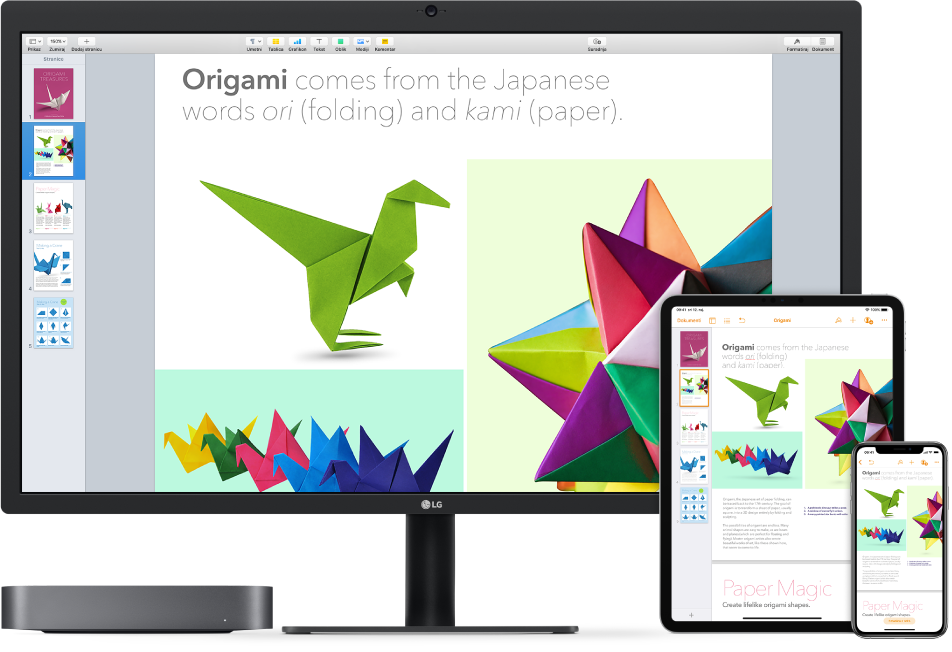 Identični sadržaj prikazan na Mac mini računalu, iPadu i iPhoneu.