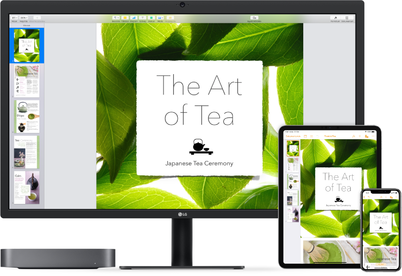 A Mac mini különféle eszközök mellett, amelyek ugyanahhoz a tartalomhoz férnek hozzá az iCloudban.