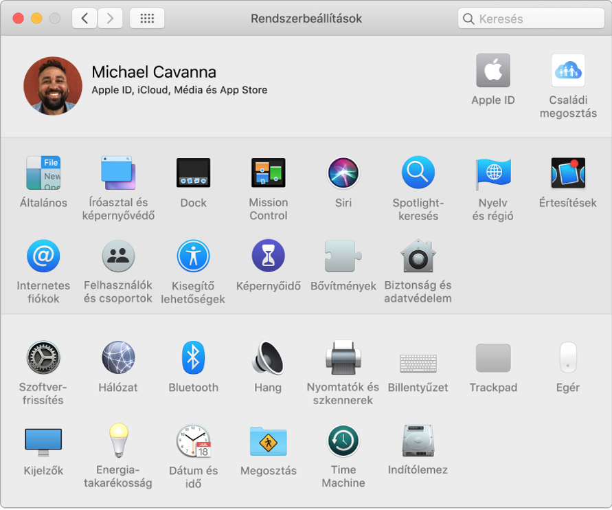 A Rendszerbeállítások ablaka