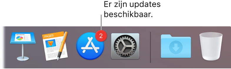 Een gedeelte van het Dock met daarin het App Store-symbool met een badge die aangeeft dat er updates beschikbaar zijn.