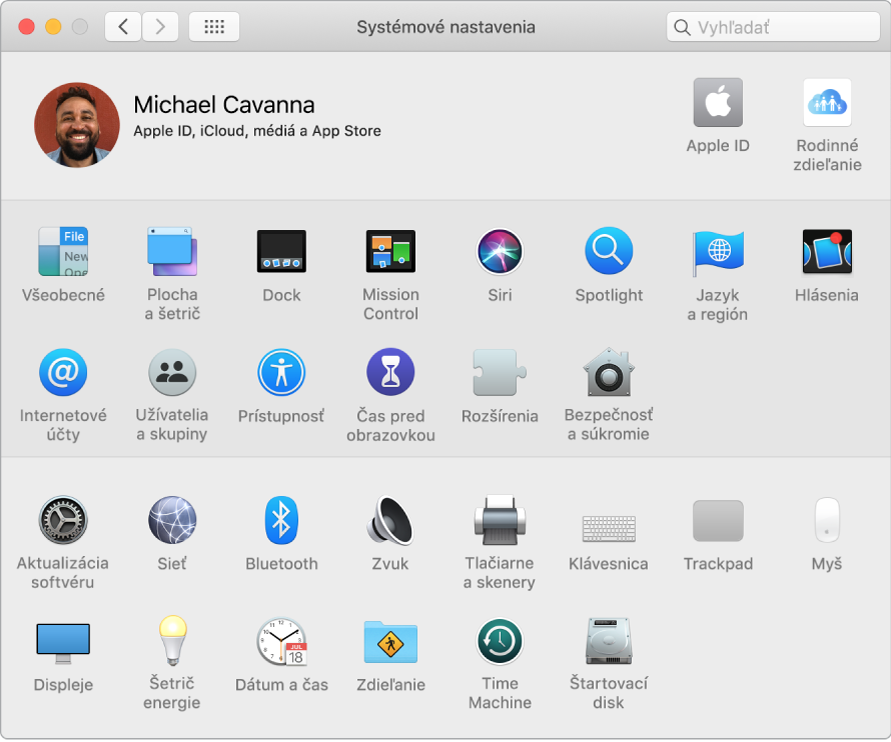 Okno Systémové nastavenia