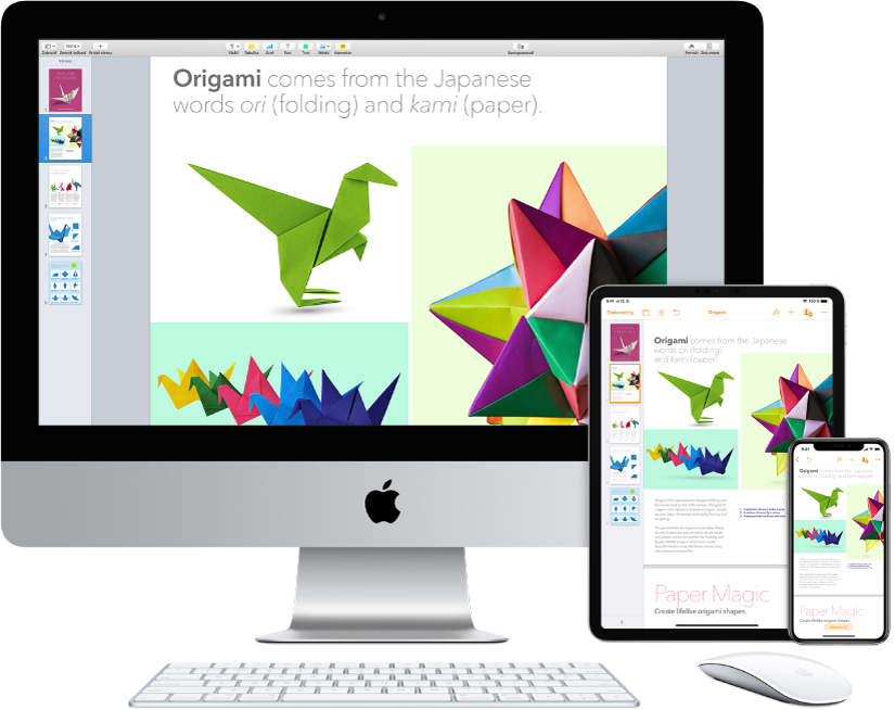 Rovnaký obsah zobrazený na iMacu, iPade a iPhone.