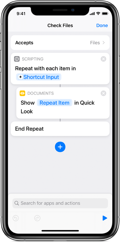 Azione “Mostra avviso” nell’editor di comandi rapidi.