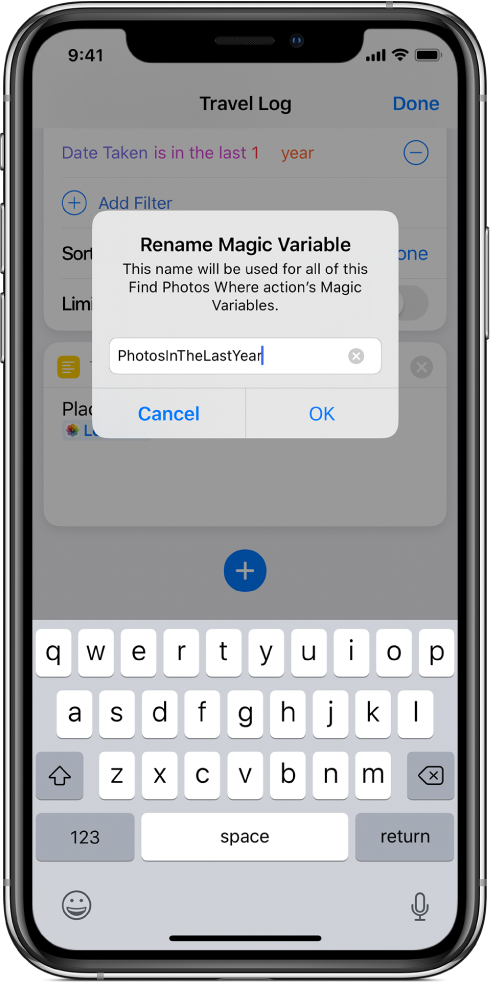 Dialoogvenster voor het wijzigen van de naam van een magische variabele.