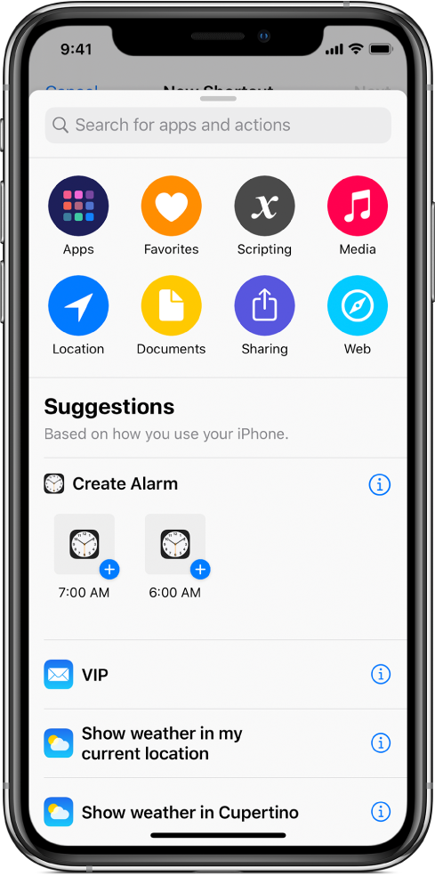Acțiuni sugerate de Siri.
