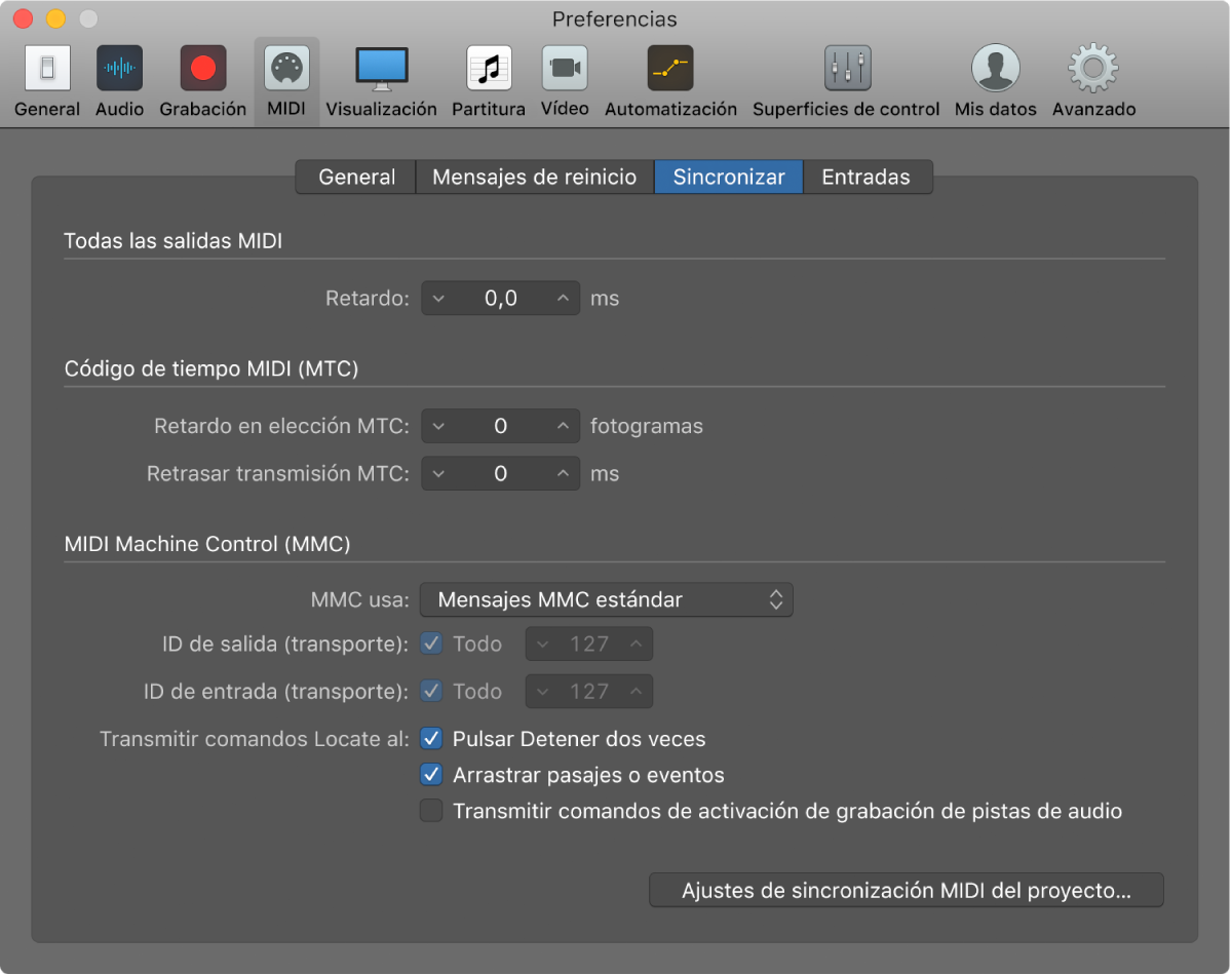Ilustración. Preferencias MIDI de Sincronizar.