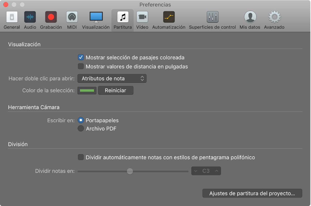 Ilustración. Preferencias de partitura.