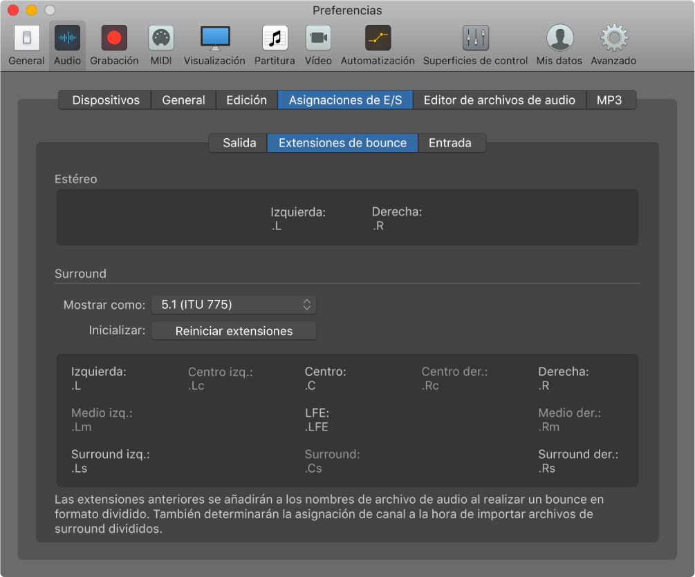 Ilustración. Panel “Bounce de extensiones”.