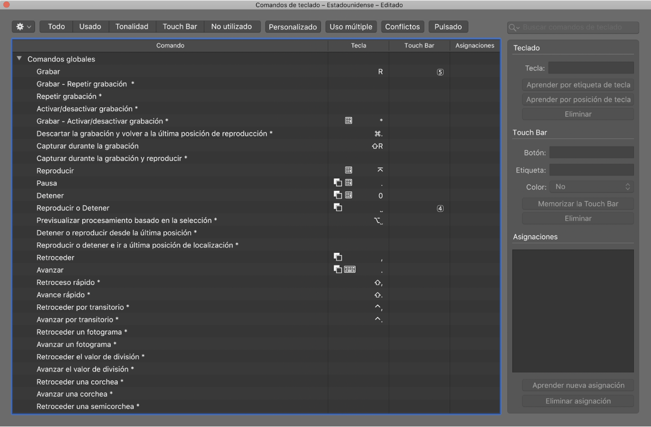 Ilustración. Ventana “Comandos de teclado”.