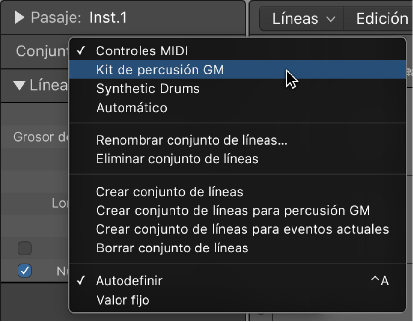 Ilustración. Se está señalando el nombre del conjunto de líneas en el menú desplegable.
