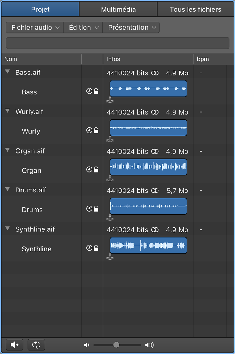 Figure. Navigateur audio du projet.