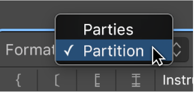 Figure. Menu local Format dans la fenêtre Jeux de partitions.