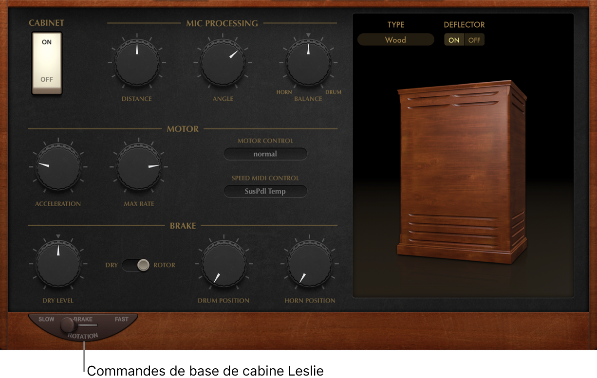 Figure. Paramètres de base de la fenêtre Rotor Cabinet du Vintage B3