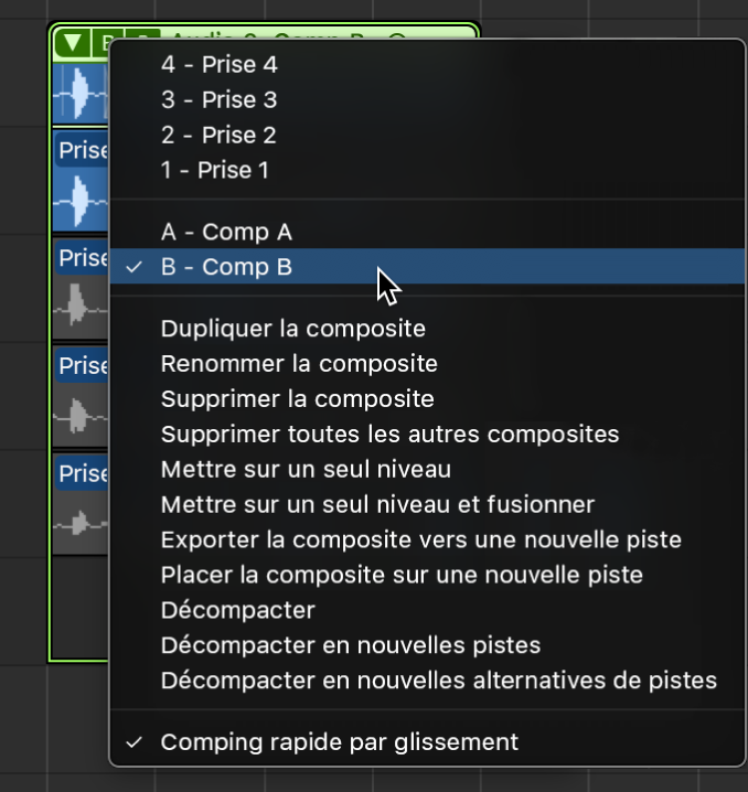 Figure. Indication d’une composite dans le menu local.
