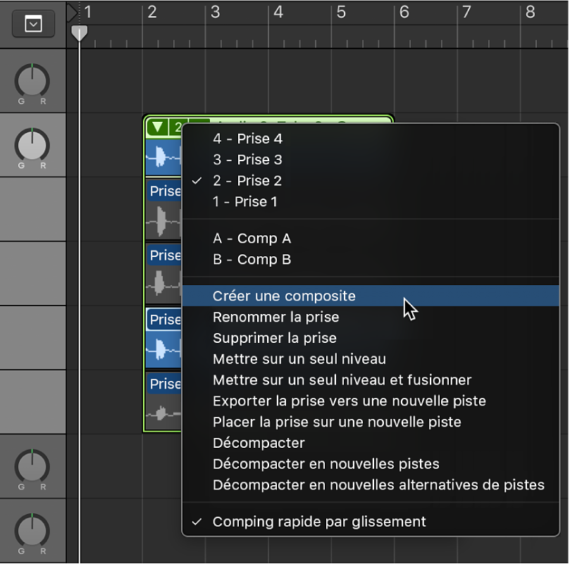 Figure. Sélection de Créer une composite dans le menu local.