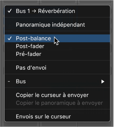Figure. Choix d’une option de cheminement de signal pour le potentiomètre Envoyer.