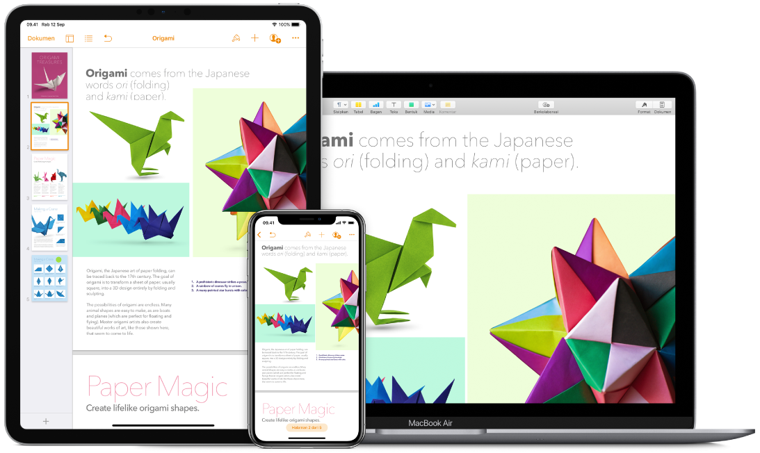Konten yang identik ditampilkan di MacBook Air, iPad, dan iPhone.
