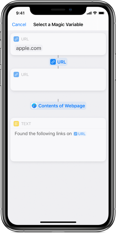 Selecteerbare variabelen in de opdrachteneditor.