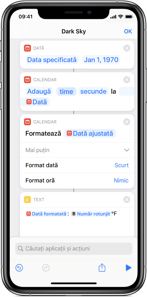 Scurtătură cu acțiuni pentru traducerea timpului UNIX într‑un format de dată mai prietenos.
