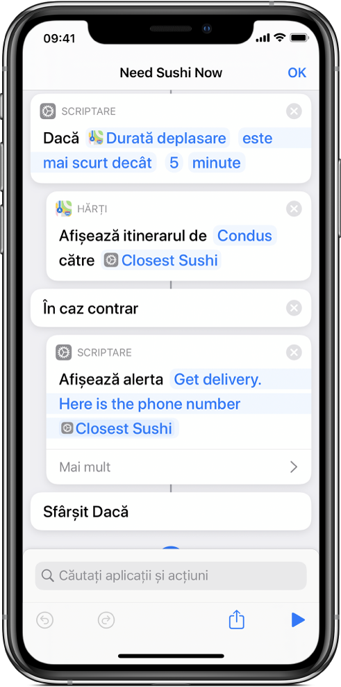 Acțiunea Dacă plasată pe două căi.