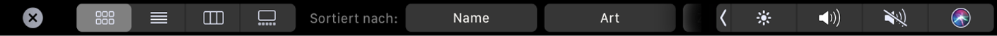 Die Finder-Touch Bar mit angezeigten Darstellungs- und Sortieroptionen
