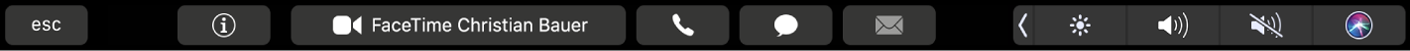 Die FaceTime-Touch Bar mit Tasten zum Anzeigen von Kontaktinformationen, Tätigen eines Video- oder Audioanrufs sowie zum Senden einer Nachricht oder E-Mail